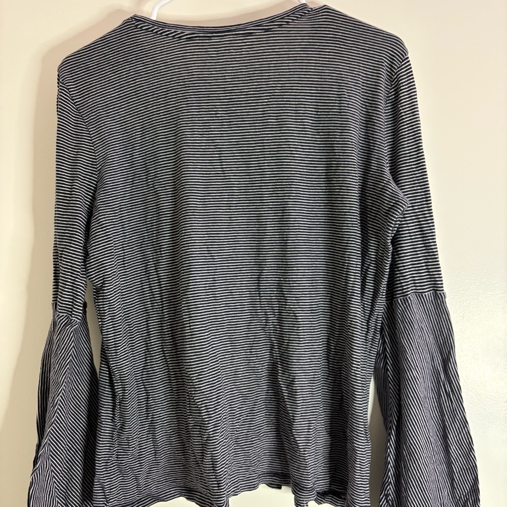 LOFT Women’s Size Medium Navy and White Striped Embroidered Blouse Long Sleeve - Picture 5 of 5